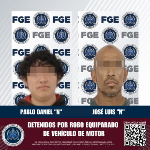 Fiscalía Regional de Tecate detiene por robo equiparado de vehículo de motor a dos masculinos