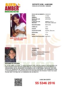 Alerta Amber de Zoé Ayelén Chávez Ascención y Natalie Mendiola Hernández