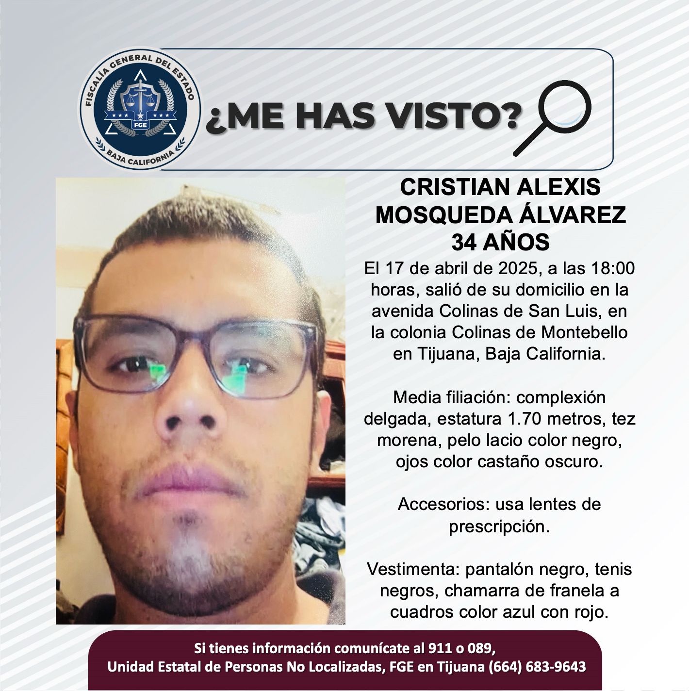 Pesquisa de Cristian Alexis Mosqueda Álvarez de 34 años de edad