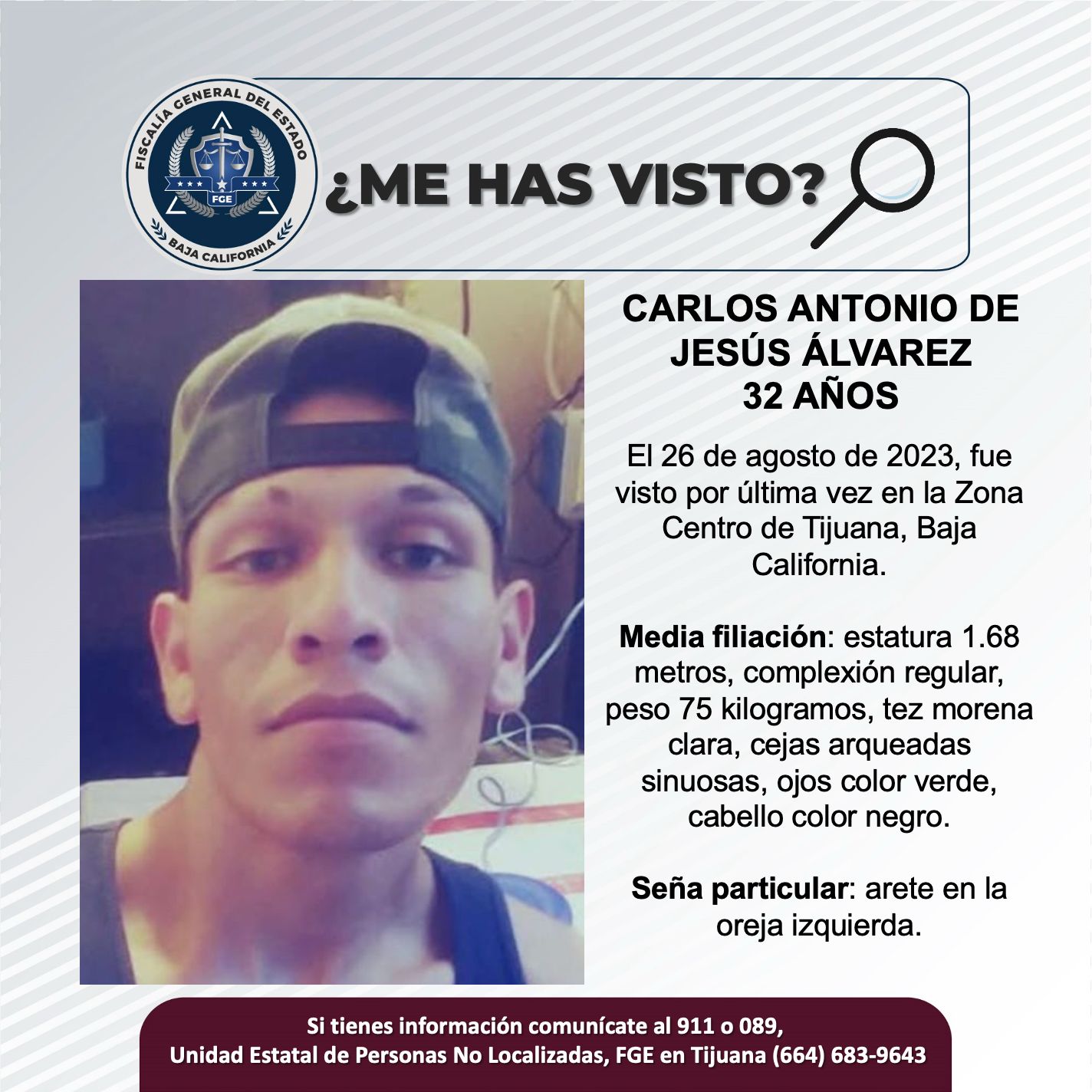 Pesquisa de Carlos Antonio de Jesús Álvarez de 32 años de edad