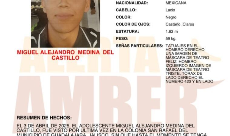 Alerta Amber de Miguel Alejandro Medina del Castillo de 17 años de edad