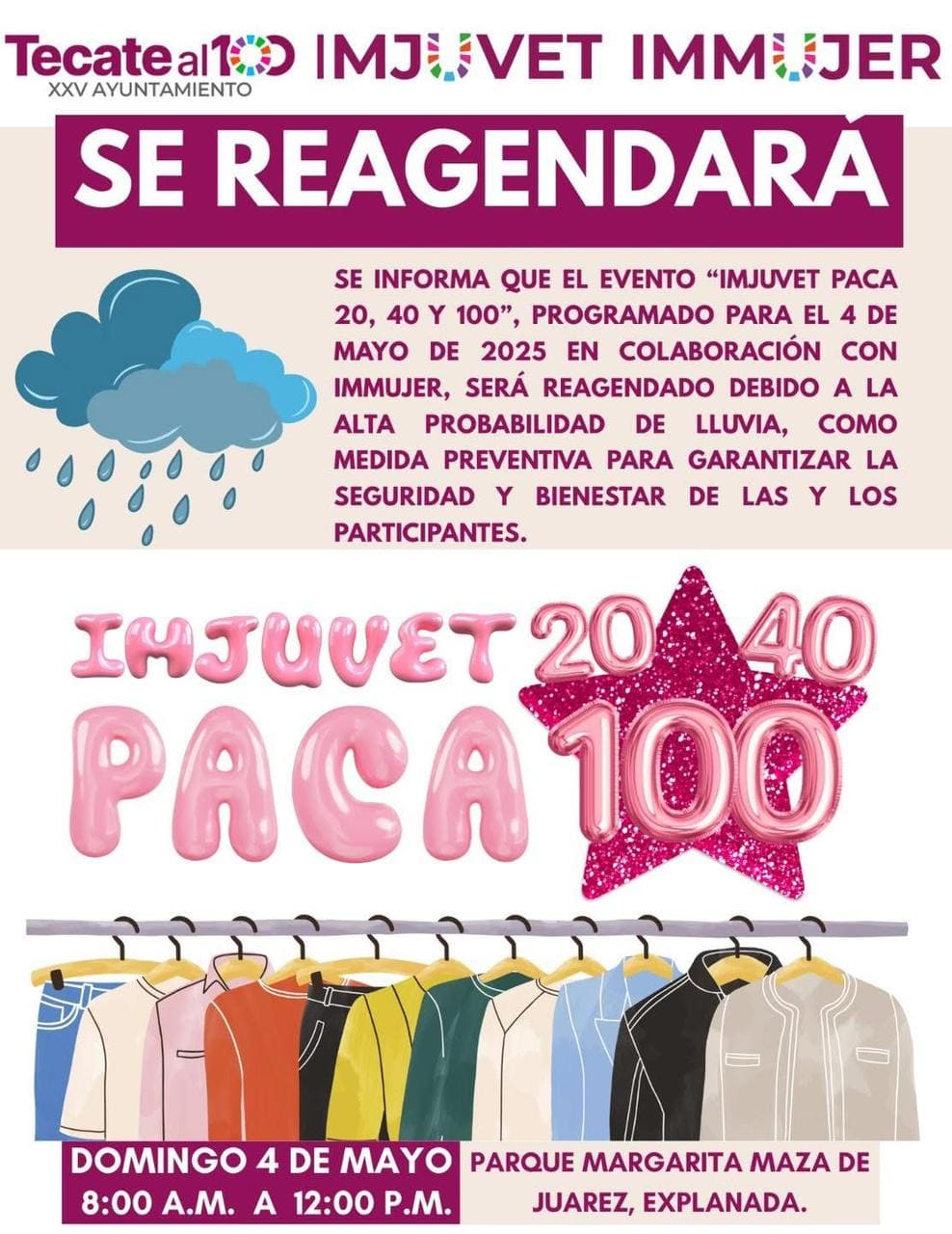 Se reagenda por condiciones climatológicas el evento “IMJUVET PACA 20, 40 y 100”