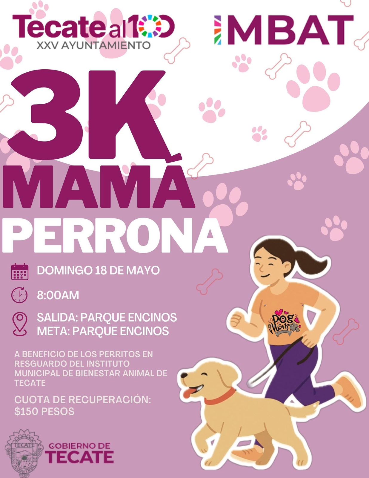 Gobierno de Tecate invita a la carrera 3k “Mamá Perrona”