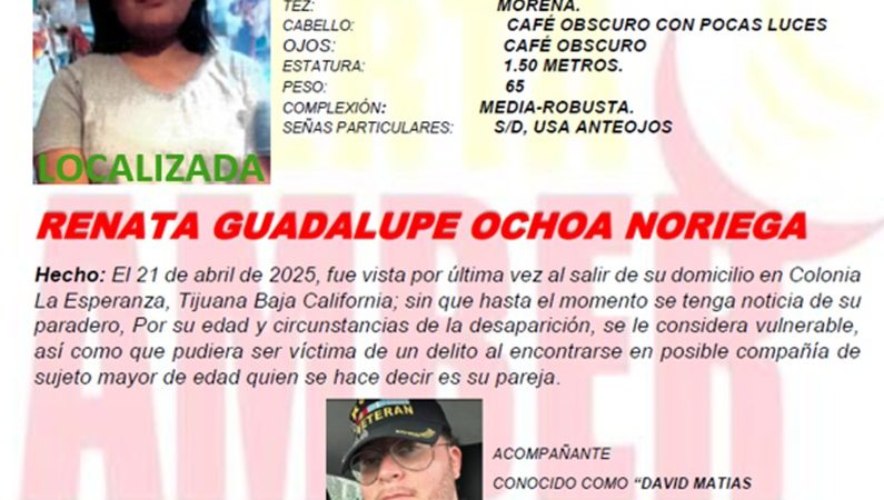 Alerta Amber Cancelada de Renata Guadalupe Ochoa Noriega de 13 años