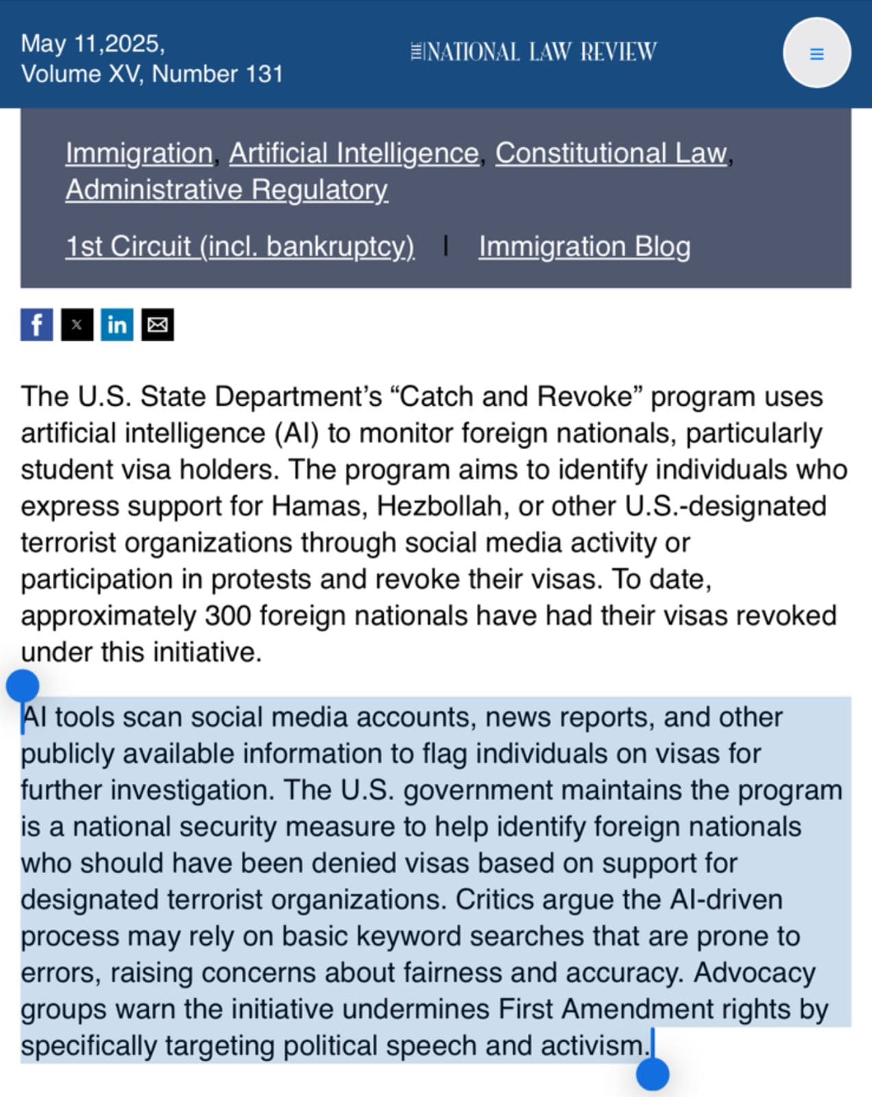 El Programa “Catch and Revoke” cancela visas de extranjeros mediante algoritmo de IA