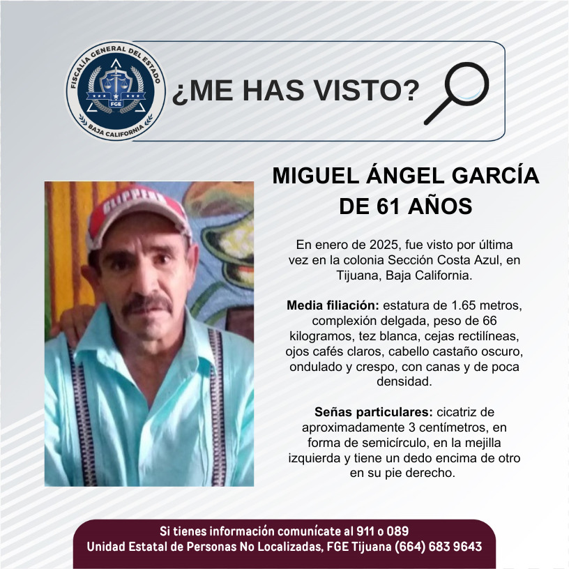 Pesquisa de Miguel Ángel García de 61 años de edad