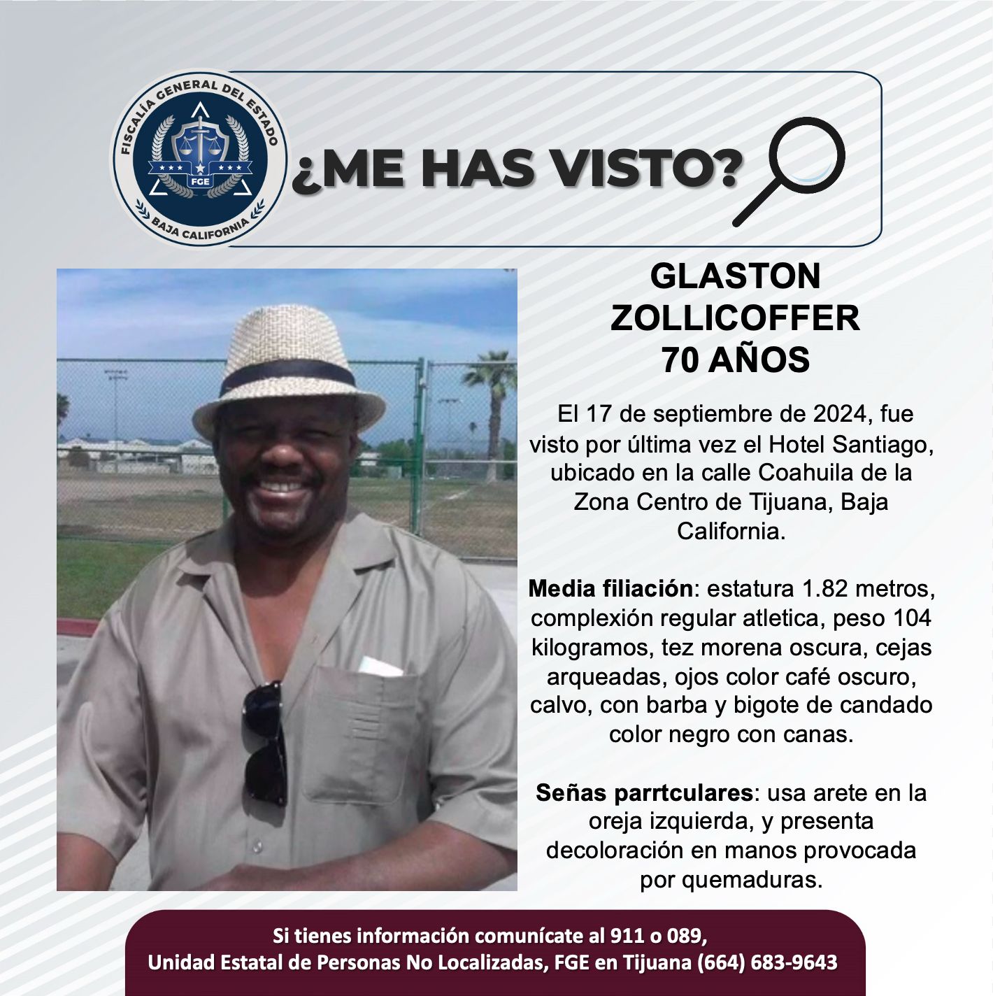 Pesquisa de Glaston Zollicoffer de 70 años de edad