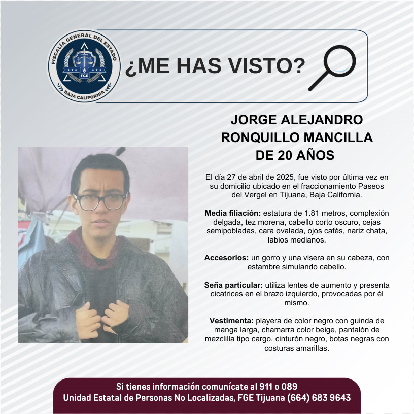 Pesquisa de Jorge Alejandro Ronquillo Mancilla de 20 años de edad