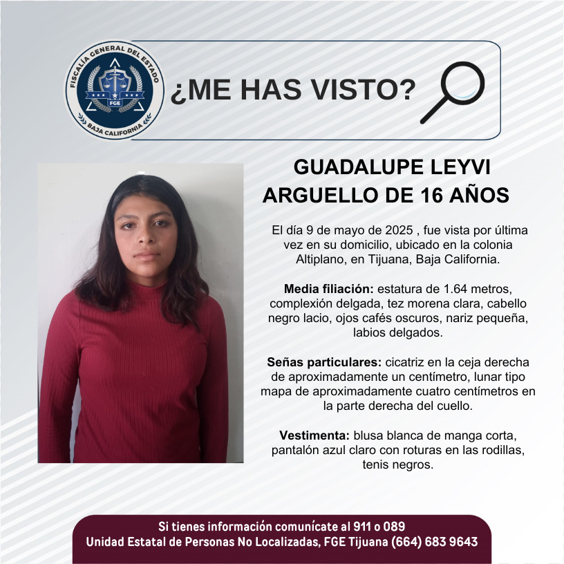 Pesquisa de Guadalupe Leyvi Arguello de 16 años de edad