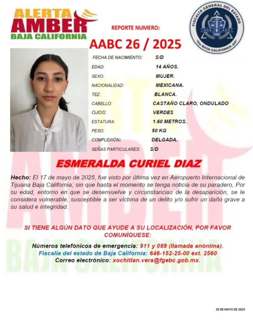 Alerta Amber de Esmeralda Curiel Díaz de 14 años de edad