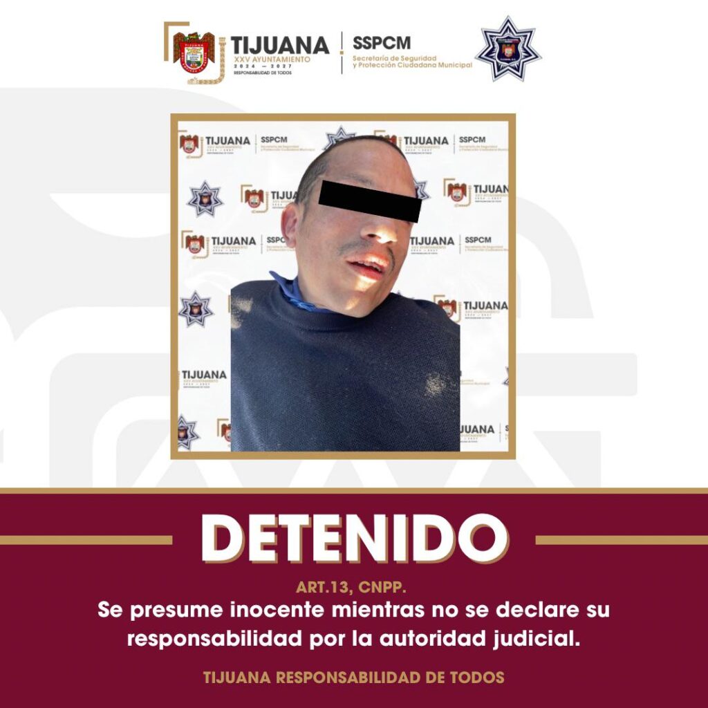 Asegura la Policía Municipal de Tijuana a responsable de robo de vehículo con violencia
