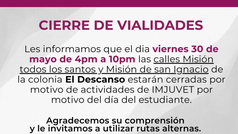 Gobierno de Tecate anuncia cierre temporal de calles por actividades en Skate Park del Descanso