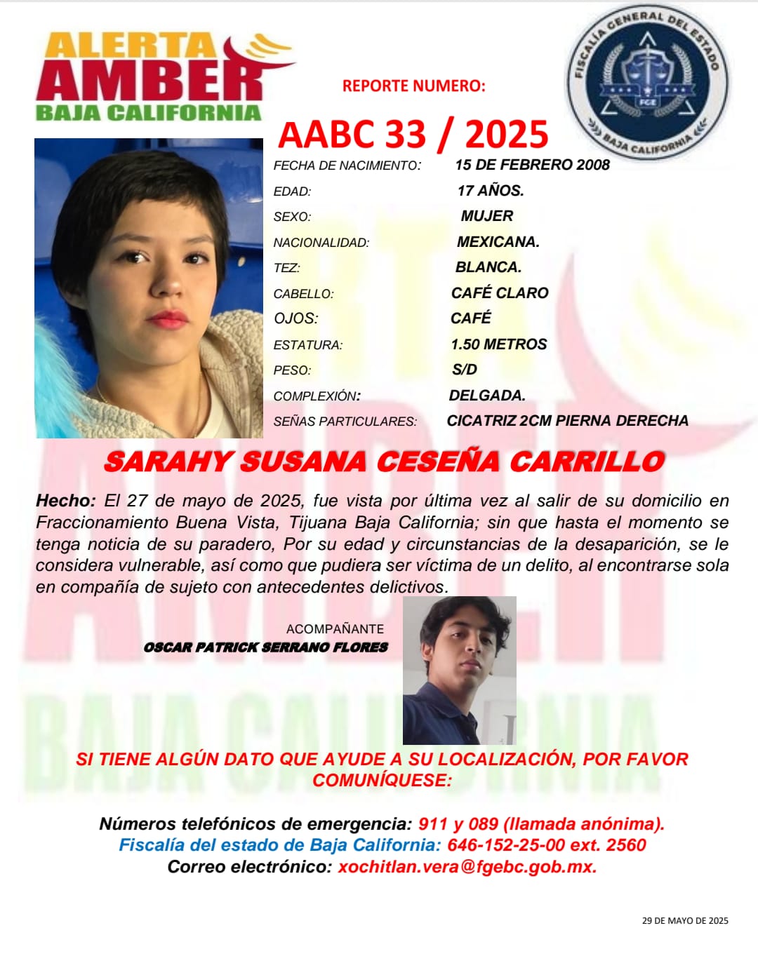 Alerta Amber de Sarahy Susana Ceseña Carrillo