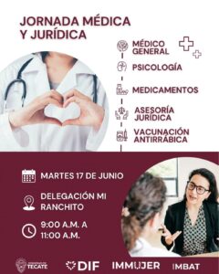 DIF Tecate invita a Jornada Médica y Jurídica en la Delegación Mi Ranchito