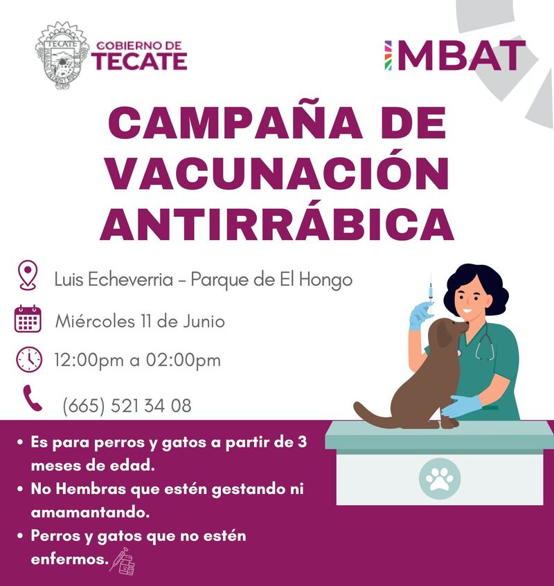 IMBAT invita Campaña de vacunación Antirrábica en El Hongo
