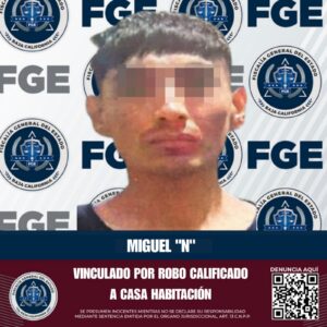 FGE logra vinculación a proceso de un masculino por robo calificado a casa habitación