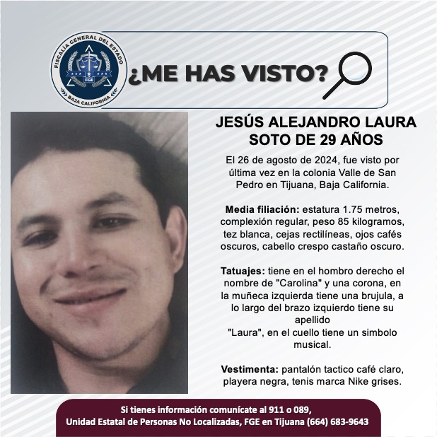 Pesquisa de Jesús Alejandro Laura Soto de 29 años de edad
