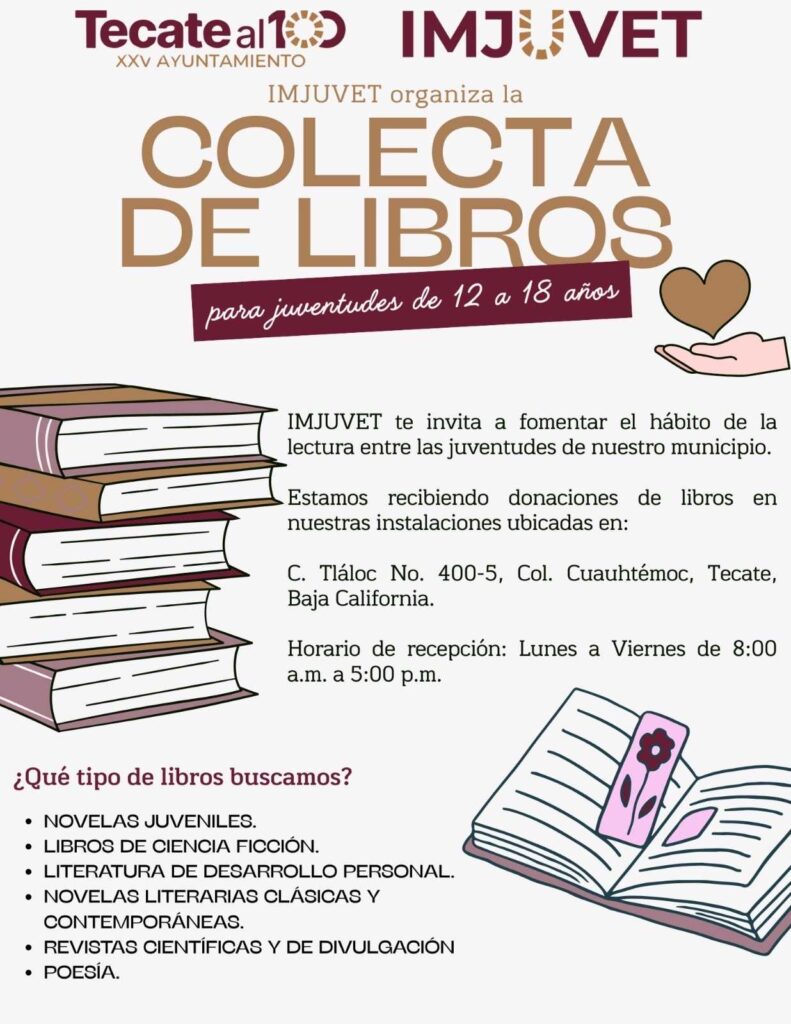 Gobierno de Tecate invita a sumarse a la colecta de libros para juventudes