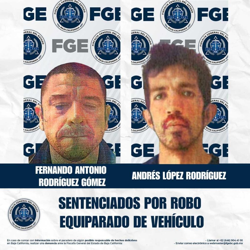 Dos sentencias condenatorias por el delito de robo equiparado de vehículo de motor en Tijuana