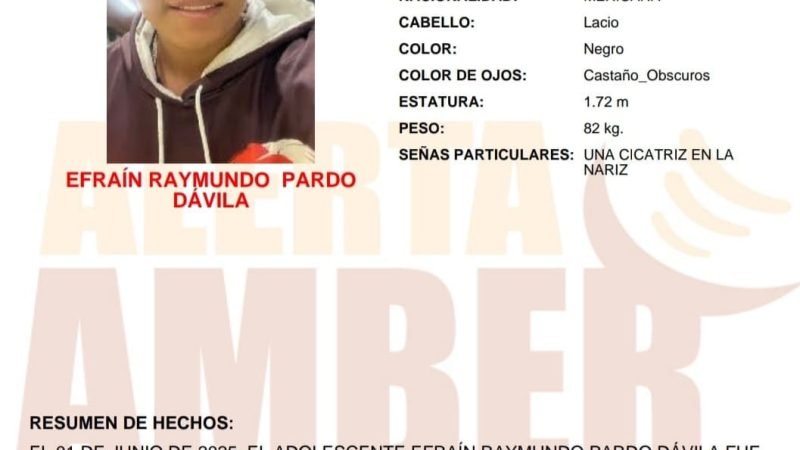 Alerta Amber de Efraín Raymundo Pardo Dávila de 17 años de edad