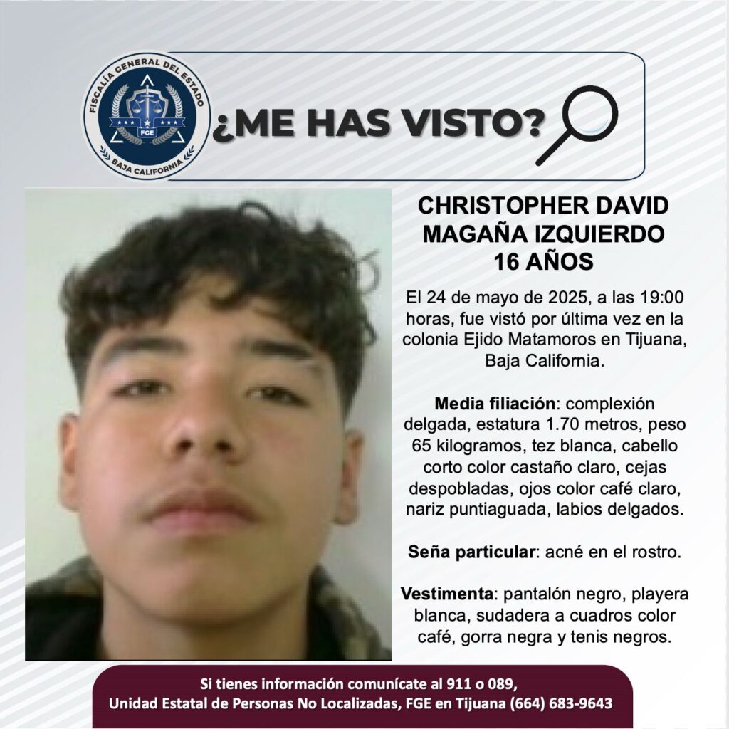 Pesquisa de Christopher David Magaña Izquierdo de 16 años de edad