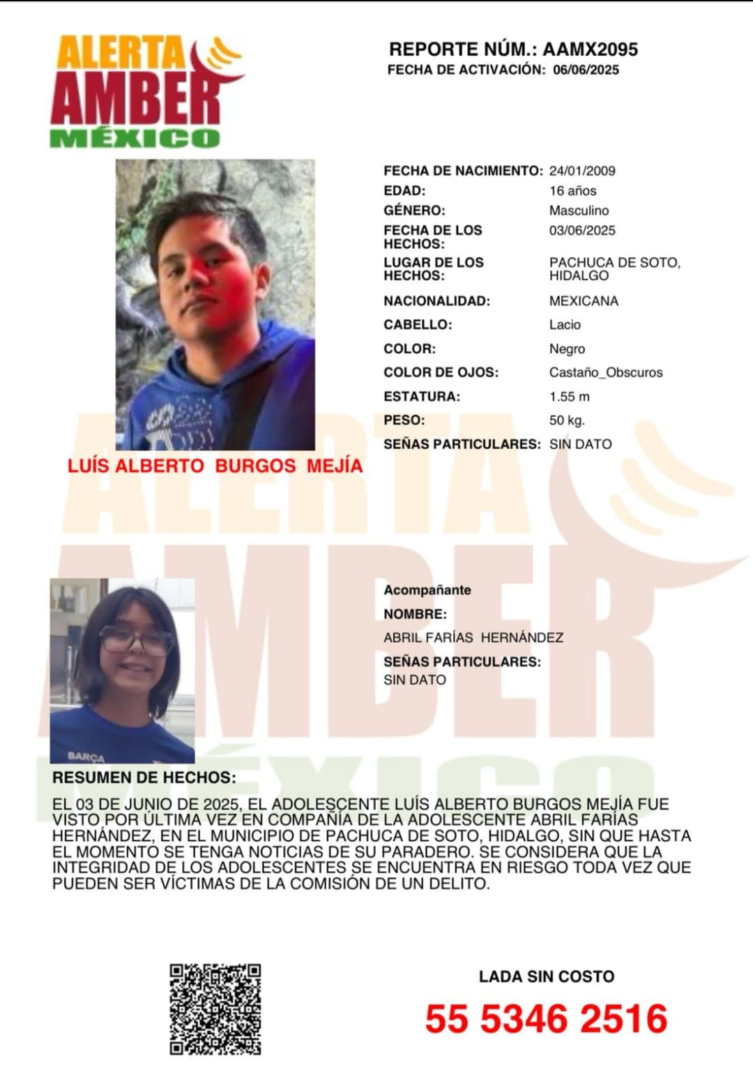 Activan Alerta AMBER para localizar a adolescente desaparecido en Hidalgo