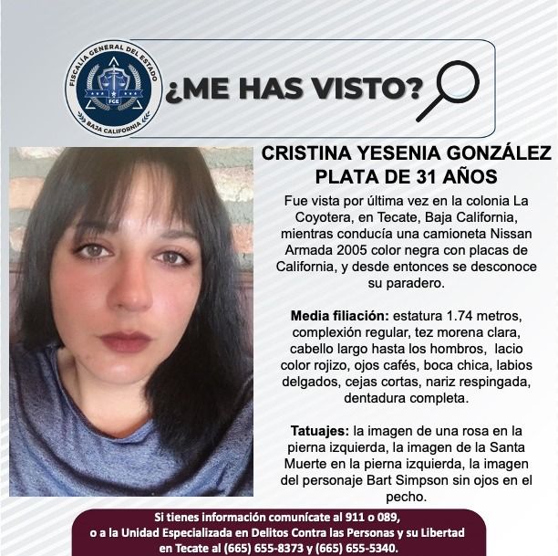 Pesquisa de Cristina Yesenia González Plata de 31 años de edad