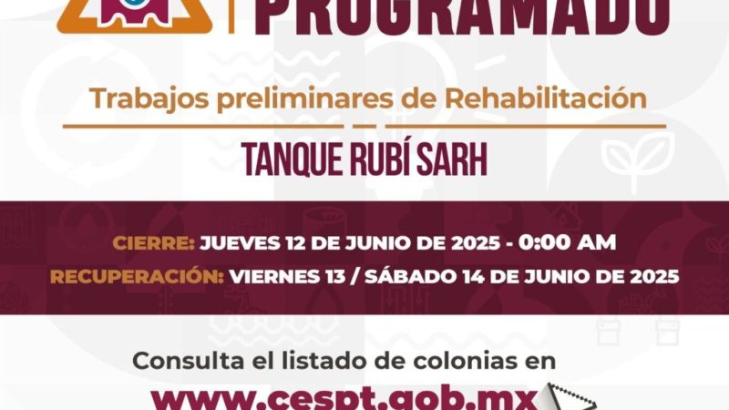 CESPT realizará trabajos preliminares para la rehabilitación del Tanque Rubí SARH