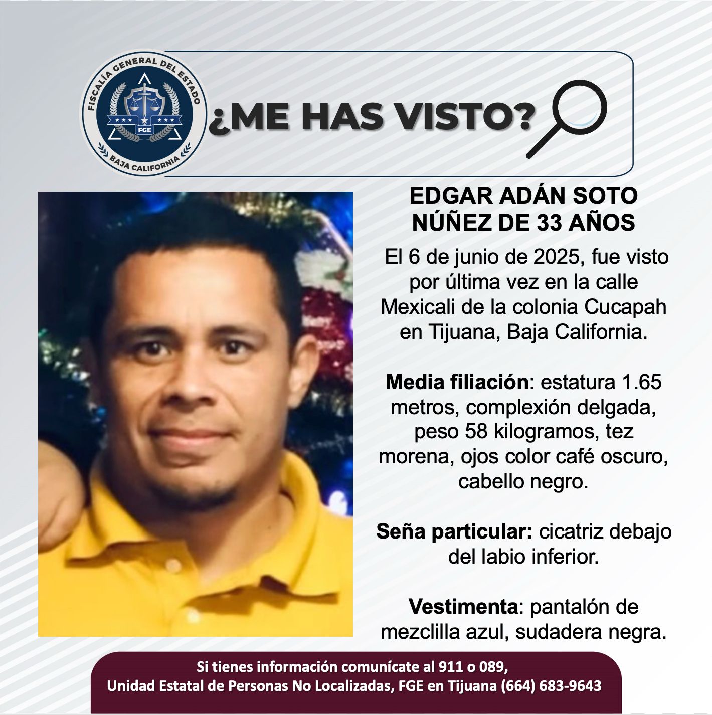 Pesquisa de Edgar Adán Soto Núñez de 33 años de edad