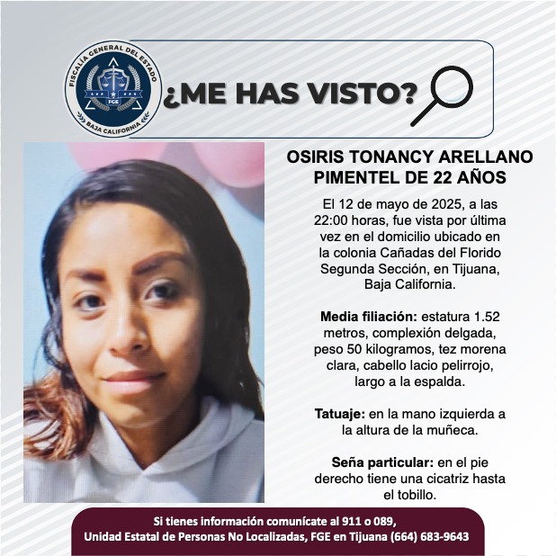 Pesquisa de Osiris Tonancy Arellano Pimentel de 22 años de edad