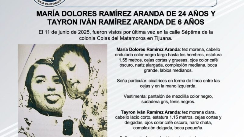 Pesquisa de María Dolores Ramírez Aranda de 24 años y Tayron Iván Ramírez Aranda de 6 años de edad