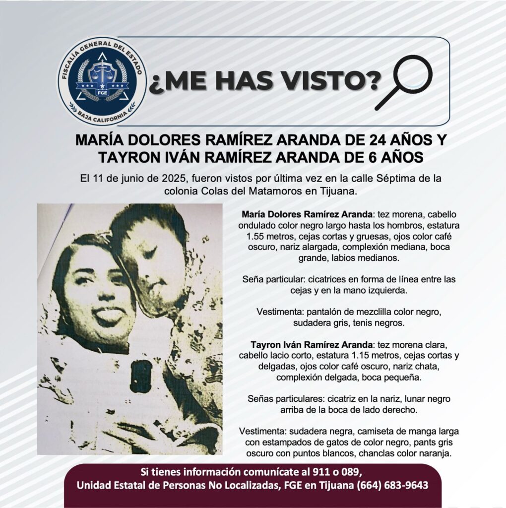 Pesquisa de María Dolores Ramírez Aranda de 24 años y Tayron Iván Ramírez Aranda de 6 años de edad