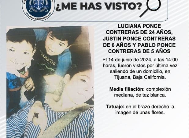 Pesquisa de Luciana Ponce Contreras de 24 años, Justin Ponce Contreras de 6 años y Pablo Ponce Contreras de 5 años