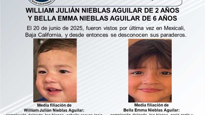 Pesquisa de William Julián Nieblas Aguilar de 2 años y Bella Emma Nieblas Aguilar de 6 años de edad