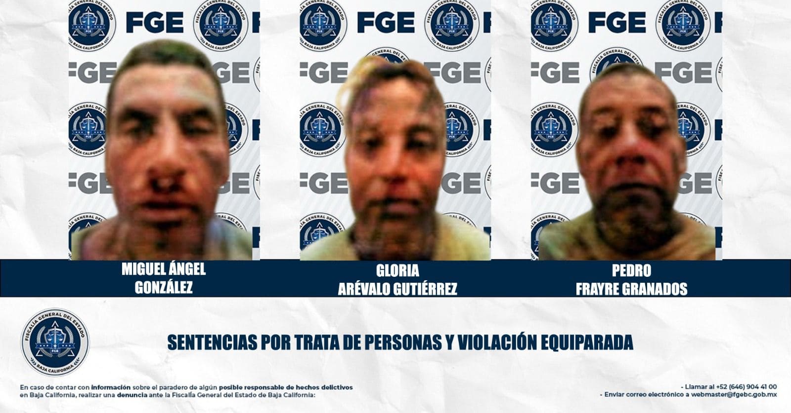 Logra la FGE sentencias para tres acusados de trata de personas y violación