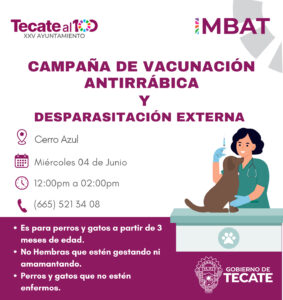 Gobierno de Tecate lanza campaña de vacunación antirrábica y desparasitación en Cerro Azul