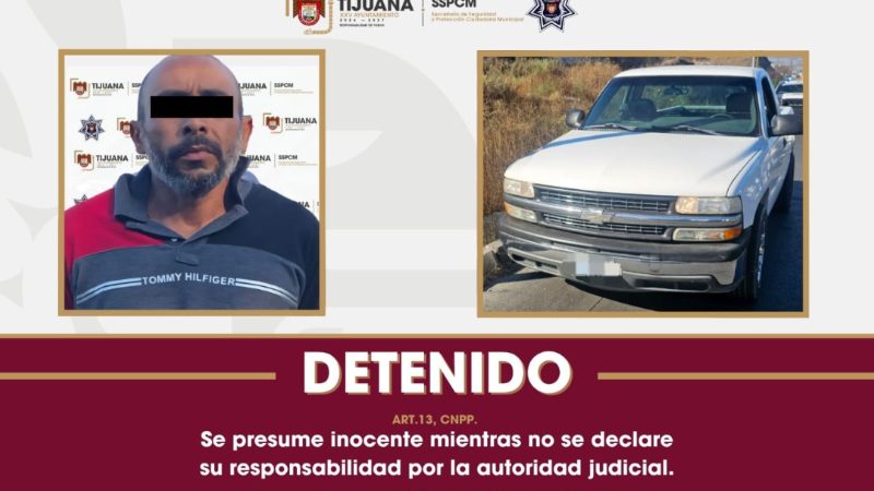Asegura Policía Municipal de Tijuana vehículo y a persona sospechosa de agresión armada a Policía Municipal de Tecate