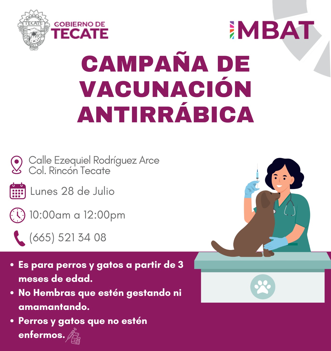 Continua IMBAT llevando vacunación antirrábica gratuita a las comunidades
