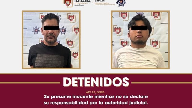 Detiene la Policía Municipal de Tijuana a dos hombres por allanamiento de morada y portación de arma de fuego