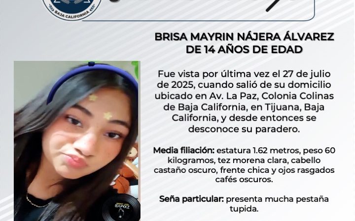 Pesquisa de Brisa Mayrin Nájera Álvarez de 14 años de edad
