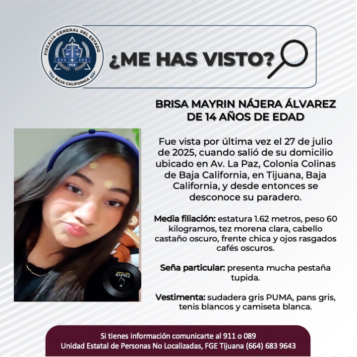 Pesquisa de Brisa Mayrin Nájera Álvarez de 14 años de edad