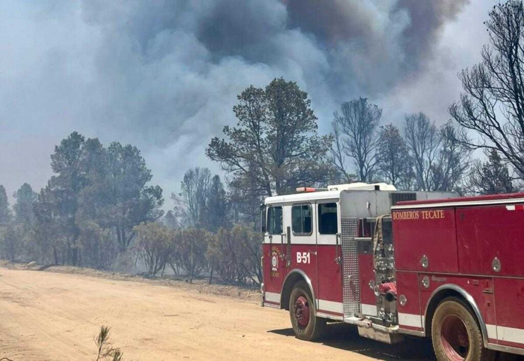 Reportan Protección Civil y Bomberos de Tecate un 98% de avance en el control del incendio forestal