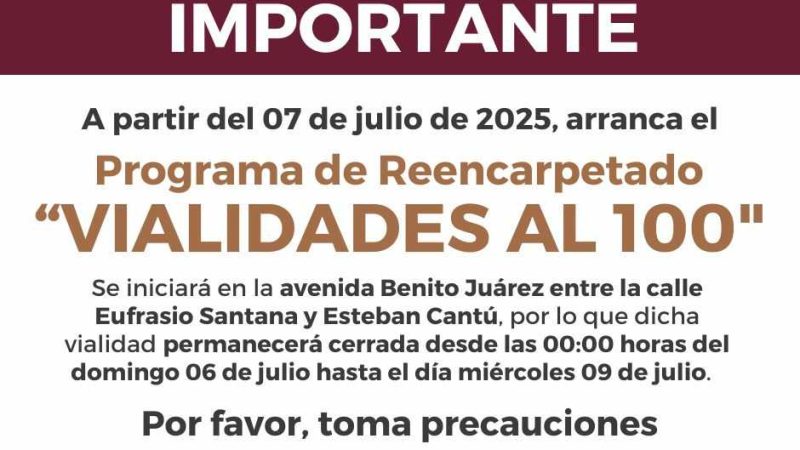 Anuncia Roman Cota arranque del programa de reencarpetado “Vialidades al 100“