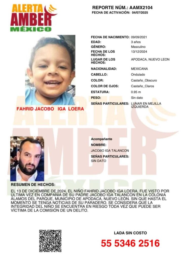 Activan Alerta AMBER en todo el país por desaparición de niño de 3 años