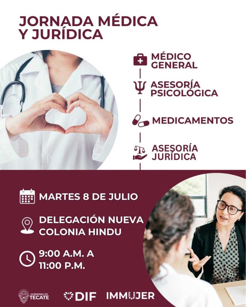 DIF Tecate invita a Jornada Médica y Jurídica gratuita en Cerro azul