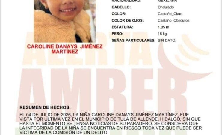 Lanzan Alerta Amber para localizar a pequeña de 3 años desaparecida en Hidalgo