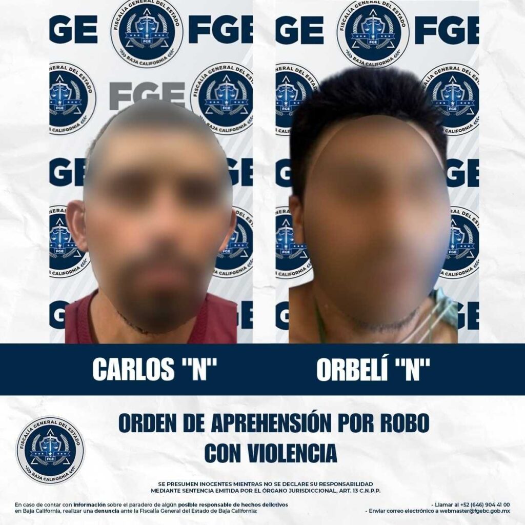 Fiscalía General del Estado logra la captura de dos presuntos responsables de robos con violencia en Tijuana