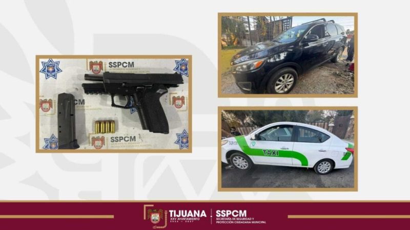 Asegura Policía Municipal de Tijuana a cuatro personas por posesión de arma de fuego y sustancias prohibidas