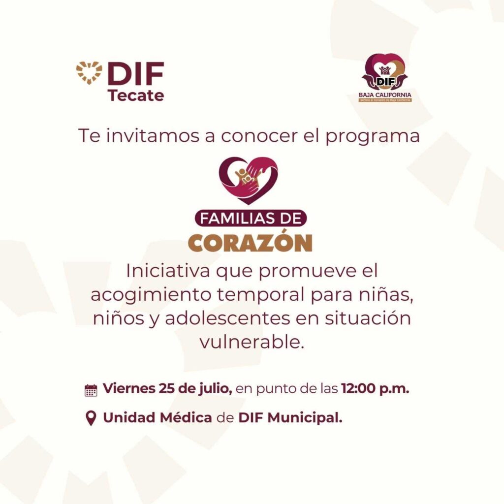 DIF Tecate invita a la comunidad a conocer el programa estatal “Familias de Corazón”