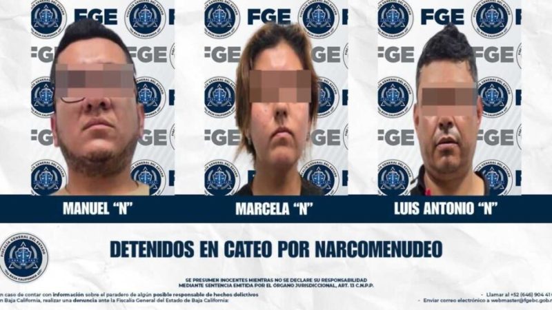 Fiscalía General del Estado detiene a tres personas durante cateo por narcomenudeo